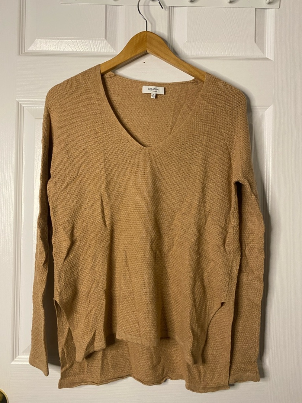 Babaton Camel/Tan V-Neck Textured Knit Sweater #7